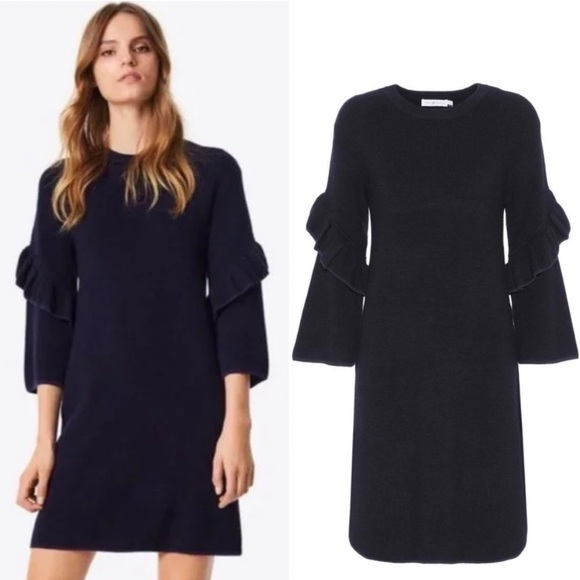 Tory Burch Ashley Ruffle Sleeve Wool-Blend Sweater Dress - Picture 1 of 15